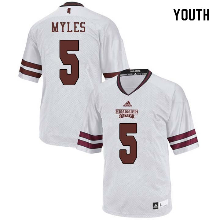 Youth #5 Gabe Myles Mississippi State Bulldogs College Football Jerseys Sale-White - Click Image to Close